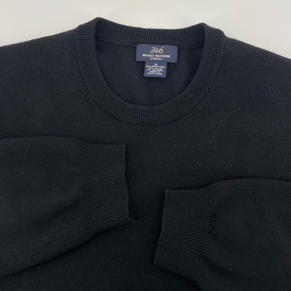 Brooks Brothers 346 Mens Black Merino Wool Blend Stretch Crewneck Sweater Size M